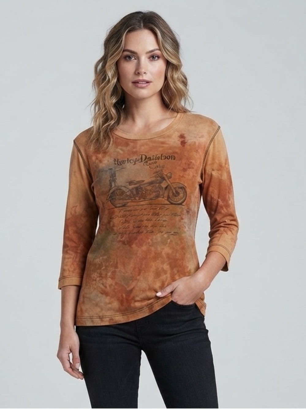 Vintage 2000s Harley-Davidson Roeder Sandusky Ohio Acid Wash 3/4 Sleeve Top L